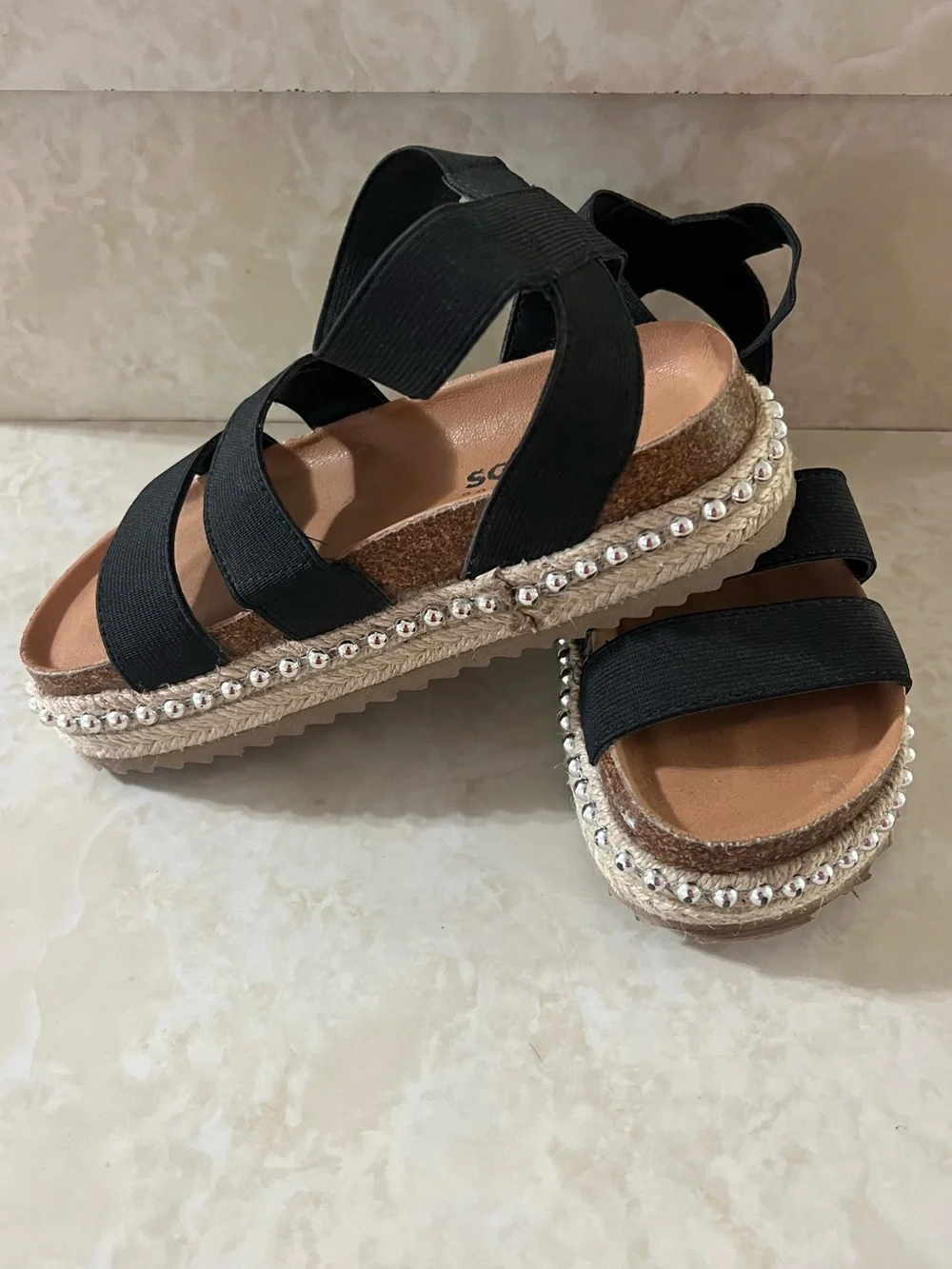 Girls’ Black Beaded Espadrille Platform Sandals